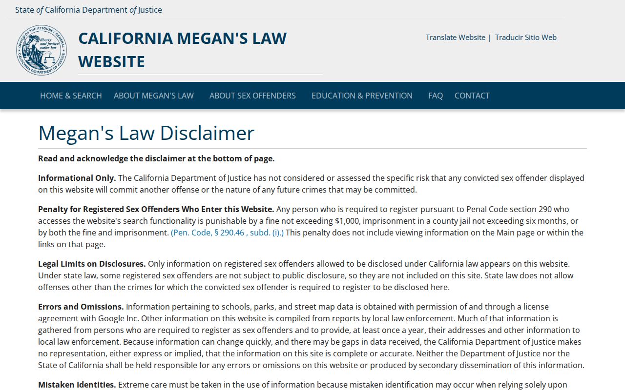 La Habra people search at the California Megan's Law public safety portal