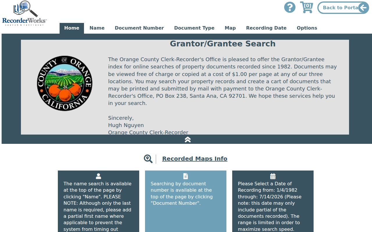 La Habra people search in the Orange County RecorderWorks index