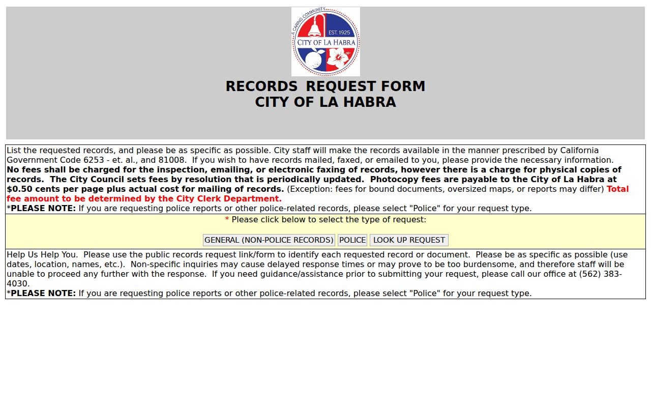 La Habra public records request portal instructions