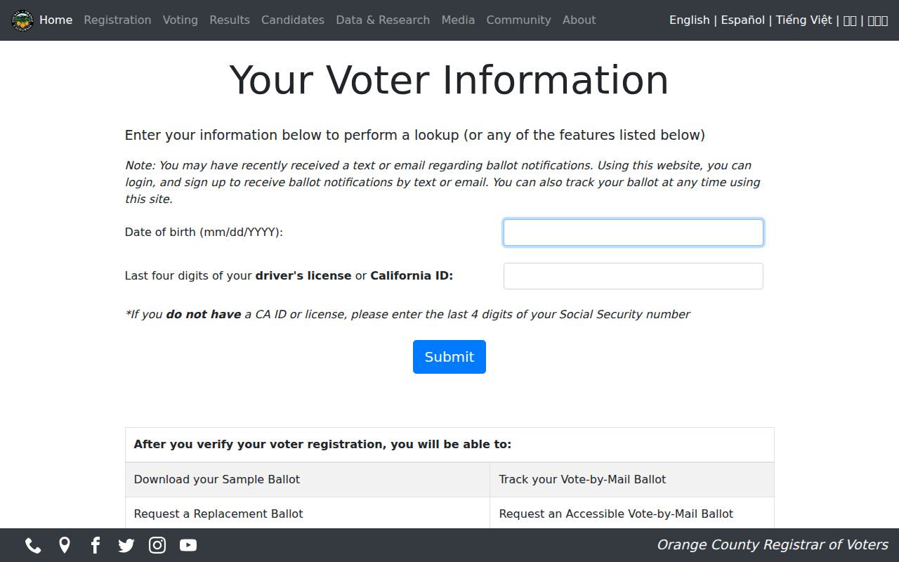 La Habra voter registration lookup on the Orange County portal