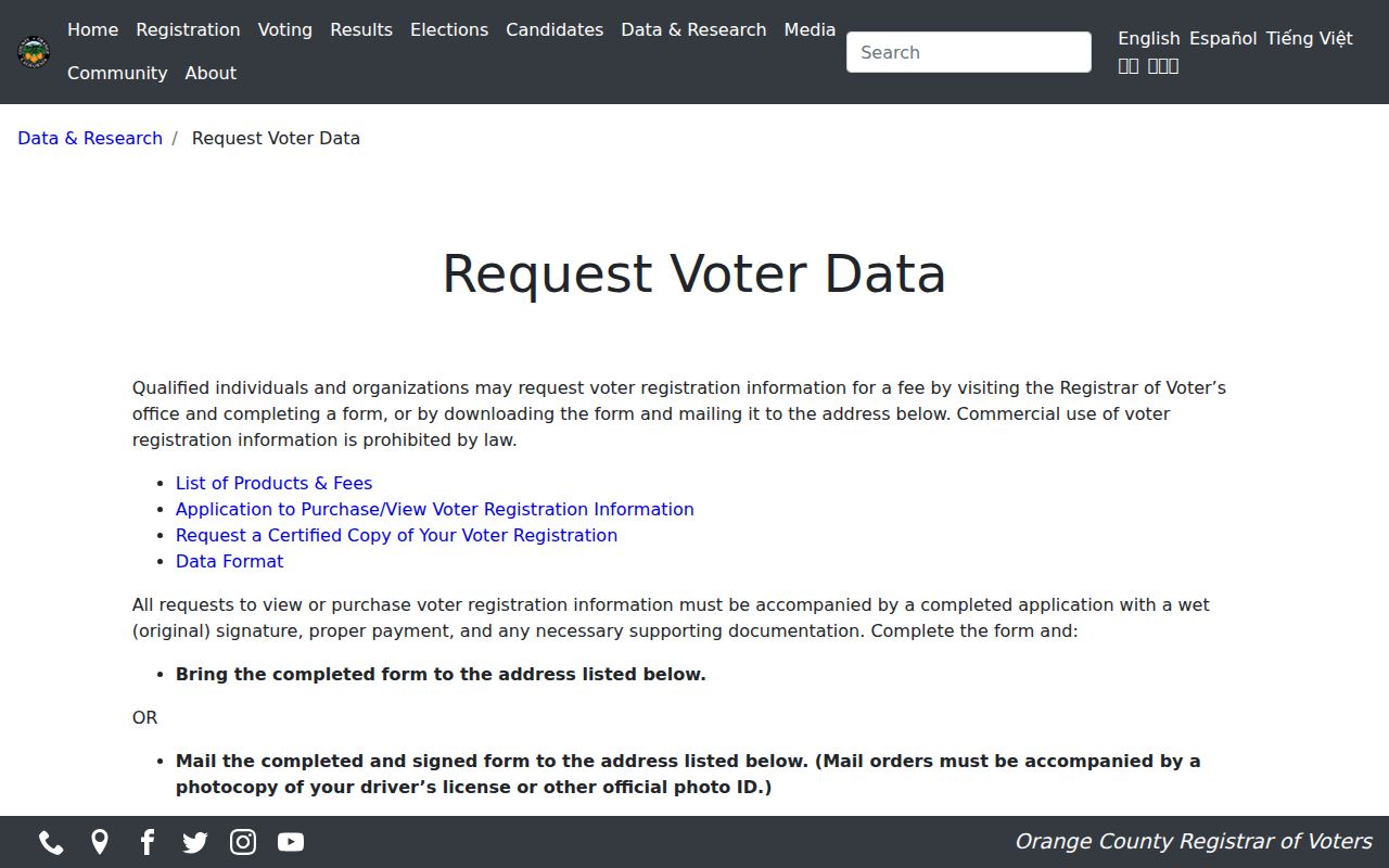 La Habra voter registration data request rules from Orange County